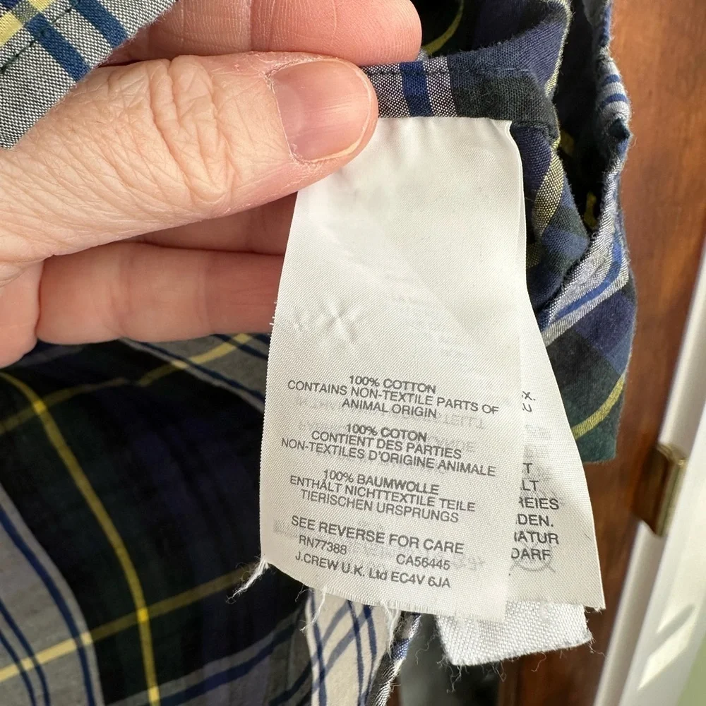 J Crew Perfect Shirt Women 2 Blue Tartan Plaid 100% Cotton Long Sleeve Button Up